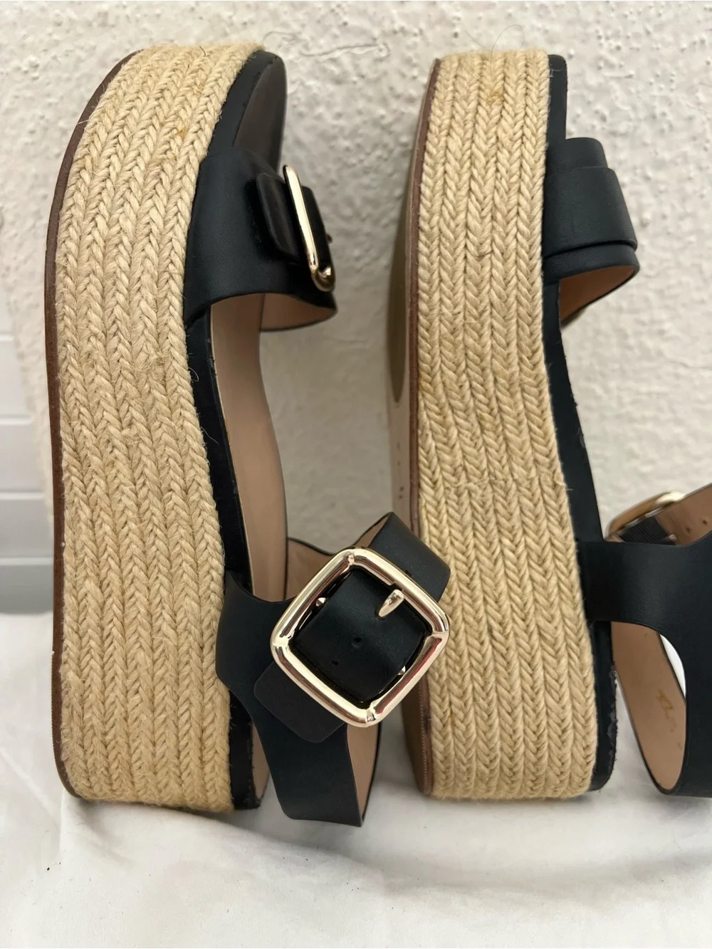 27 EDIT Black Platform Espadrille Sandals with Gold Buckles